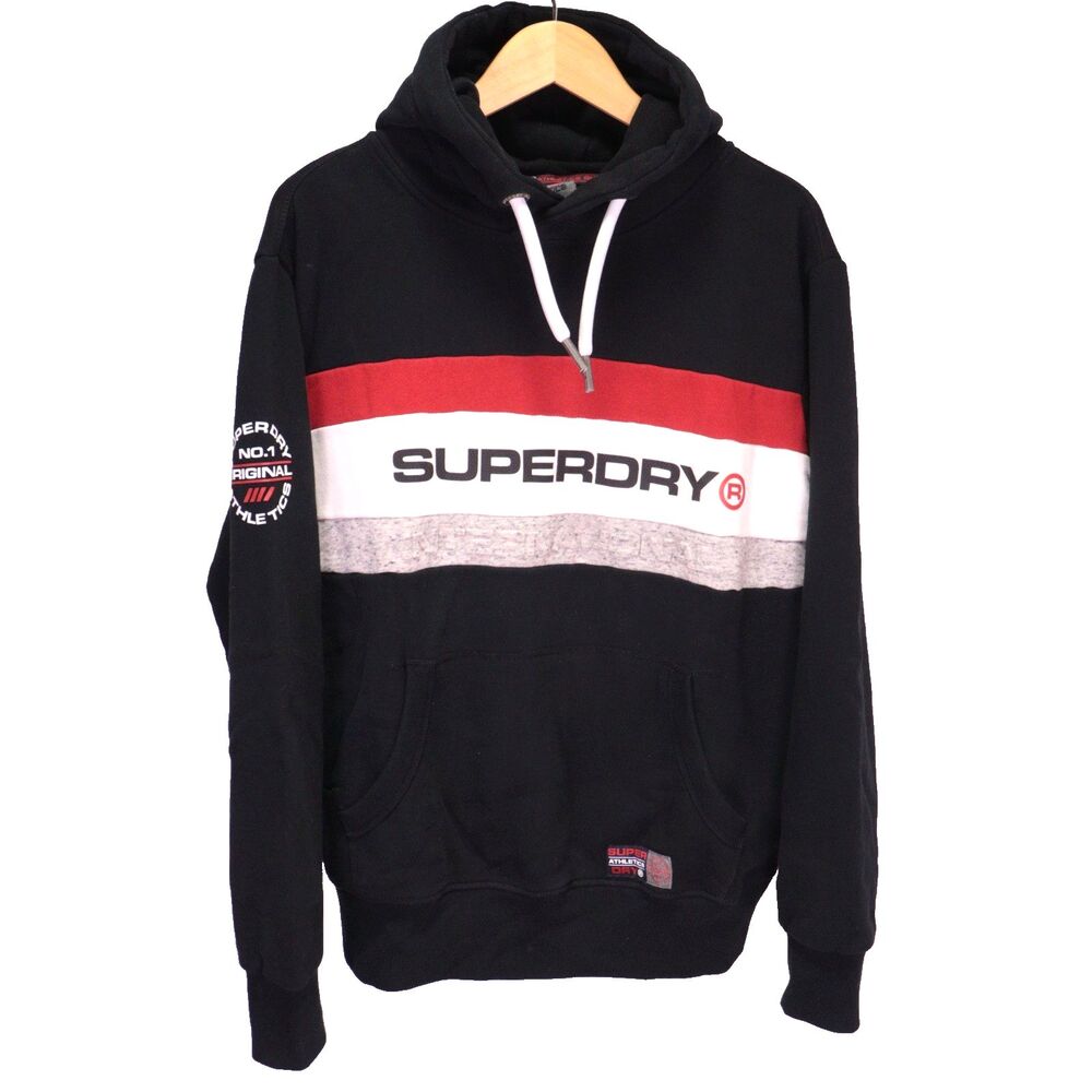 Superdry Thick Heavyweight Hoodie Sweater Men 2XL Black Thermal Athletic Logo